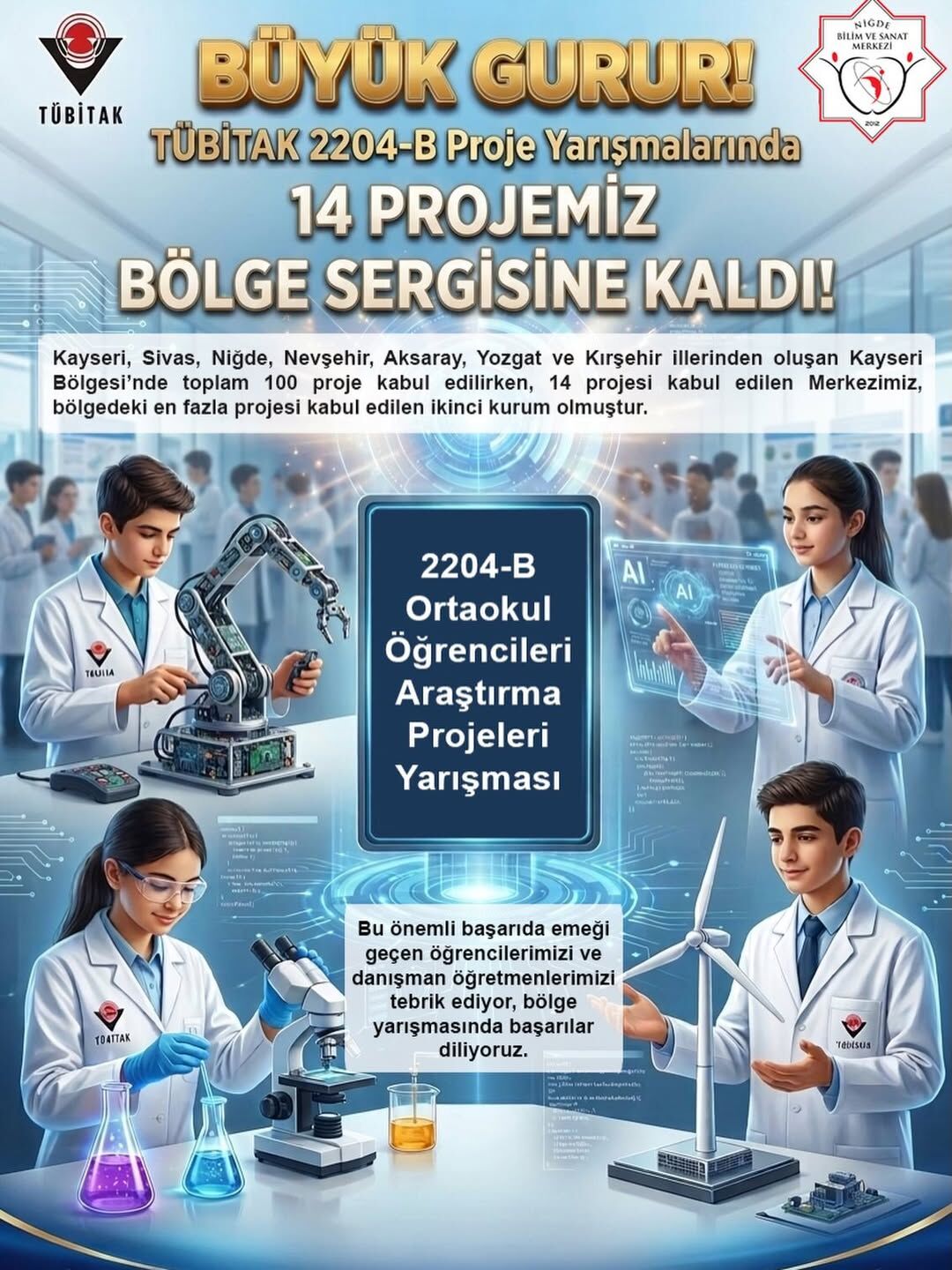 Akşemseddi̇n Bi̇lsem’den Tübi̇tak’ta Büyük Başari 14 Proje Bölge Sergi̇si̇ne Kabul Edi̇ldi̇ Merkezimiz