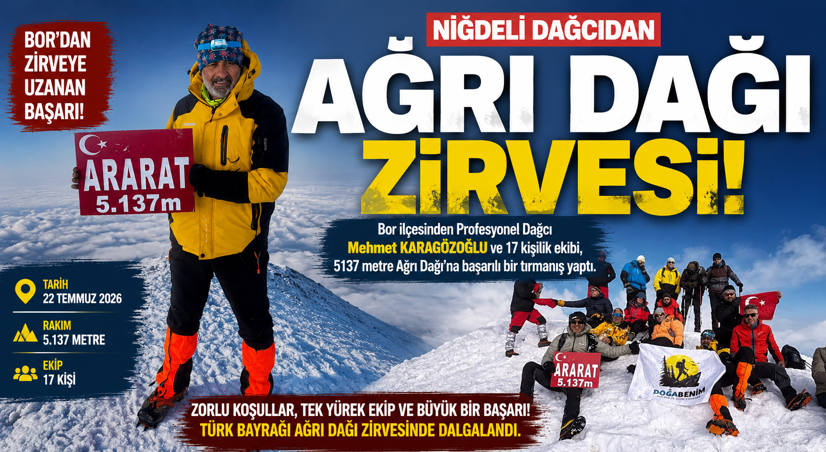 Ağrı Dağı’nda Borlu Dağcıdan Zirve Başarısı