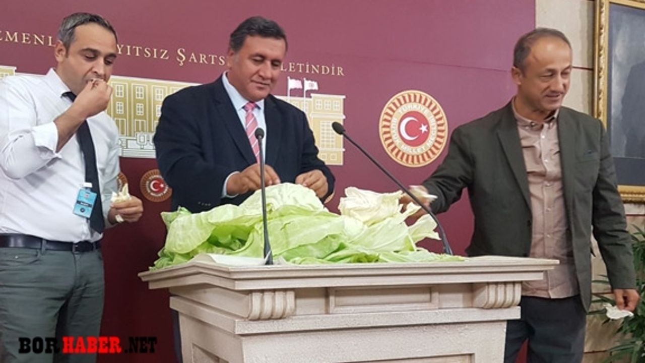 TBMM’de Ömer Fethi Gürer'den lahanalı basın toplantısı