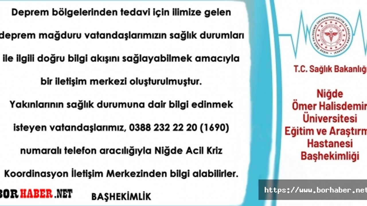 Deprem Bölgesindeki Hastaların Durumunu Öğrenmek İçin İletişim Hattı Kuruldu