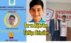 Bor İlçesi ve Niğde'den Bursluluk Sınavı Türkiye Birincileri Çıktı