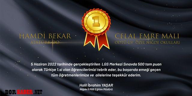 LGS Sınavında Niğde'den 2 Türkiye Birincisi Çıktı