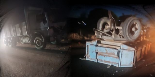 Kamyon traktöre arkadan çarptı: 1 ağır yaralı