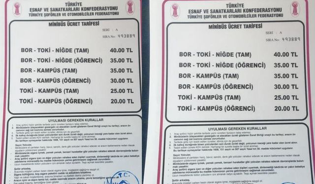 Bor - Niğde Otobüs Ücretlerine Zam Yapıldı
