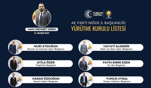 Ak Parti Niğde İl Yürütme Kurulu Belirlendi.