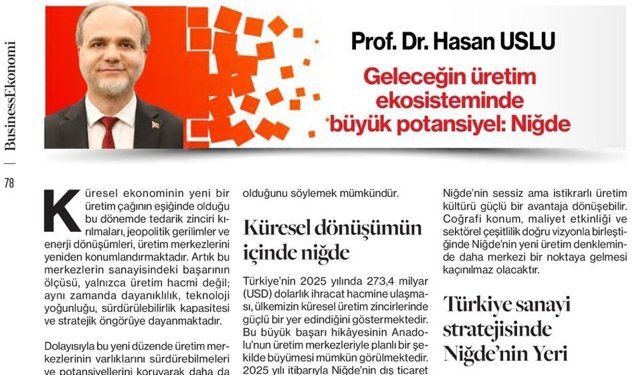 Rektör Hasan Uslu’dan Niğde’nin Üretim Potansiyeline Dikkat Çeken Makale