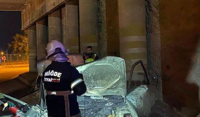 Duvara çarpan otomobilde yangın çıktı: 1 yaralı