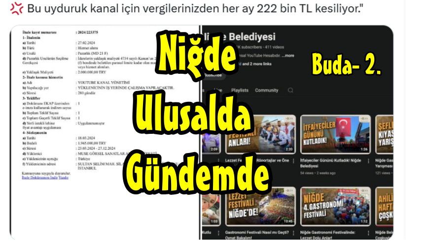 Niğde, Yine Ulusalda Gündem... Belediye'nin Youtube İhalesi