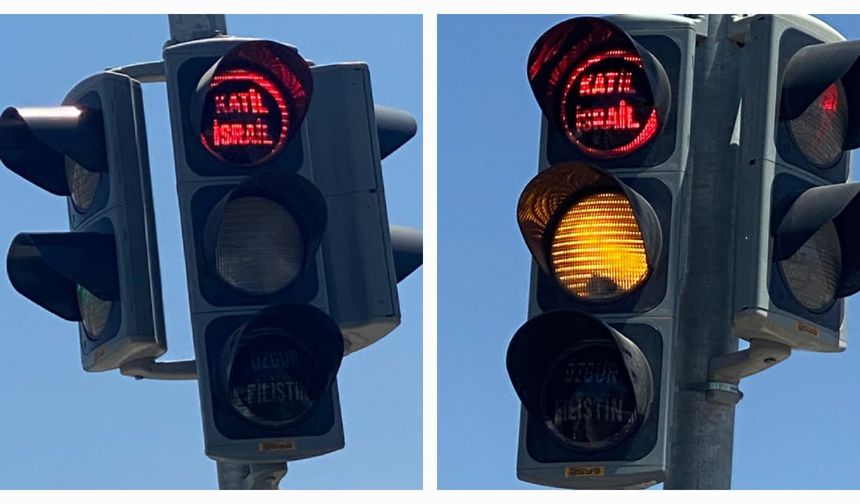 Niğde’de Trafik Işıklarında “Katil İsrail” ve “Özgür Filistin” Yazıları Dikkat Çekti