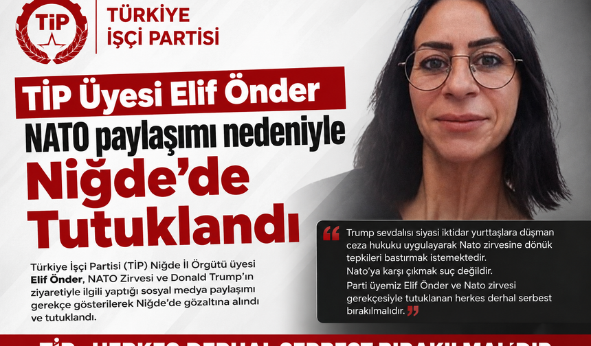 TİP Niğde Örgütü Üyesi Elif Önder Nato Paylaşımı Nedeniyle Tutuklandı